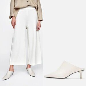 Zara Sculptural Kitten Heel Ecru (off) White Mules Slides, Size 37 EU (6.5-7 US)